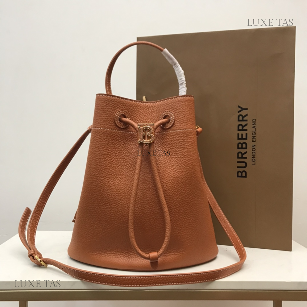 Warm Russet Brown Small TB Bucket Bag Leather Bucket Bag for Women