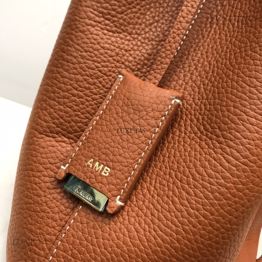 Warm Russet Brown Small TB Bucket Bag Leather Bucket Bag for Women