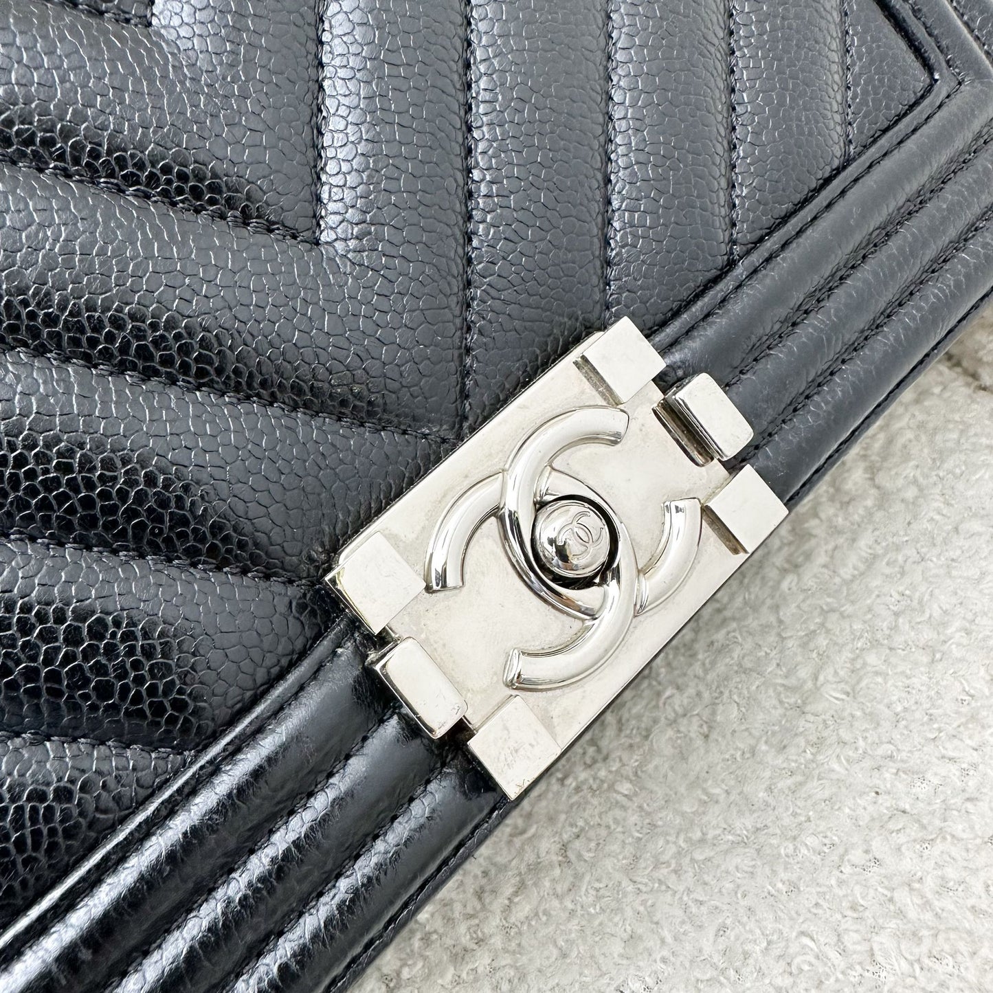 Chanel Medium 25cm Boy Flap in Chevron Quilted Black Caviar and SHW