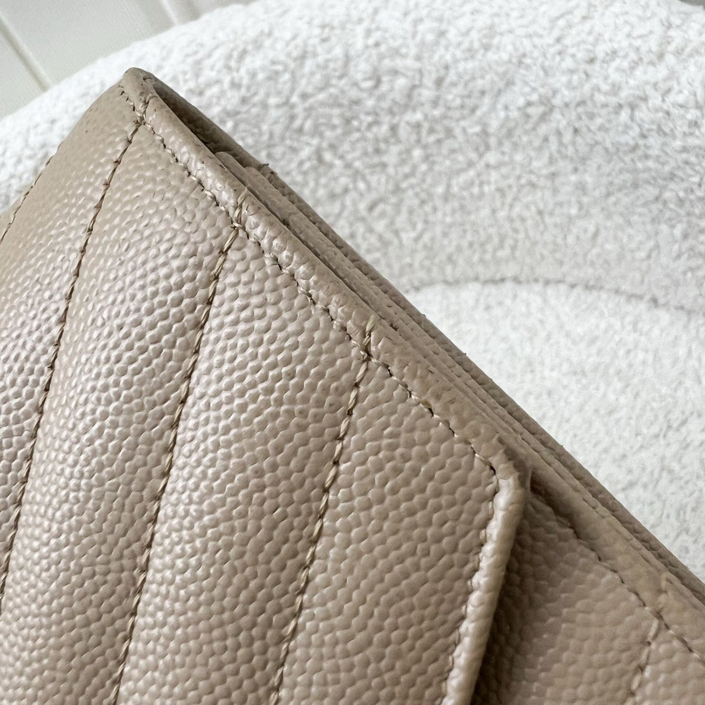 Saint Laurent Monogram Clutch in Dark Beige Grained Leather and GHW