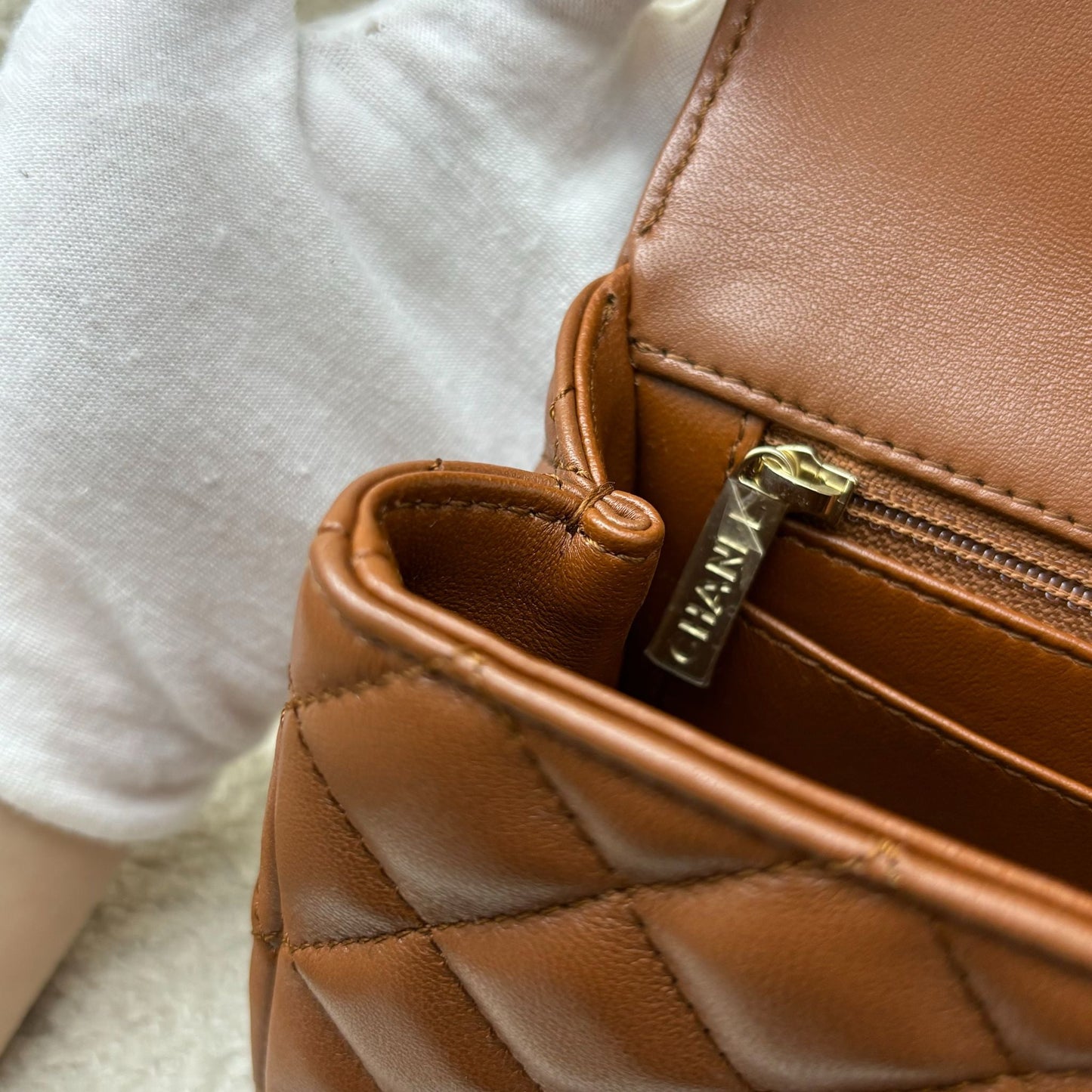 Chanel 23A Mini Rectangle Flap with Crystals Top Handle in Cognac Brown Lambskin and LGHW