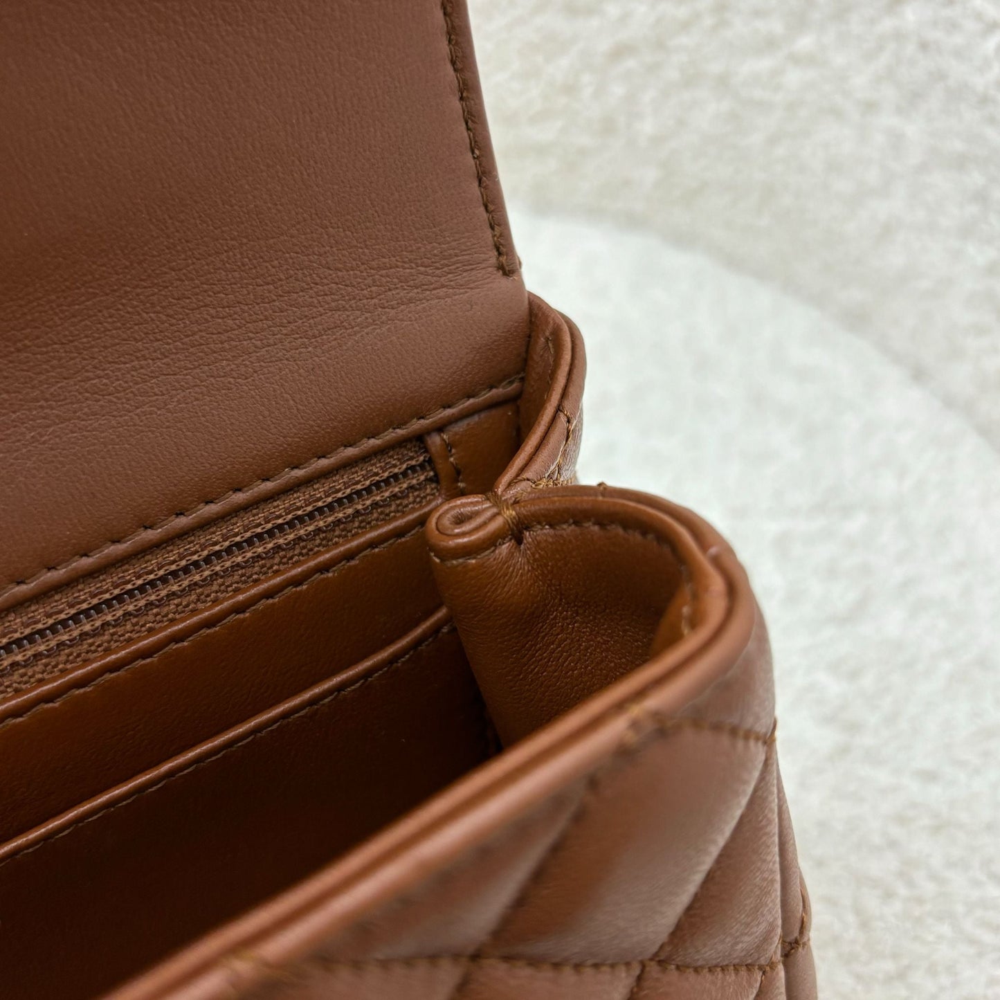 Chanel 23A Mini Rectangle Flap with Crystals Top Handle in Cognac Brown Lambskin and LGHW