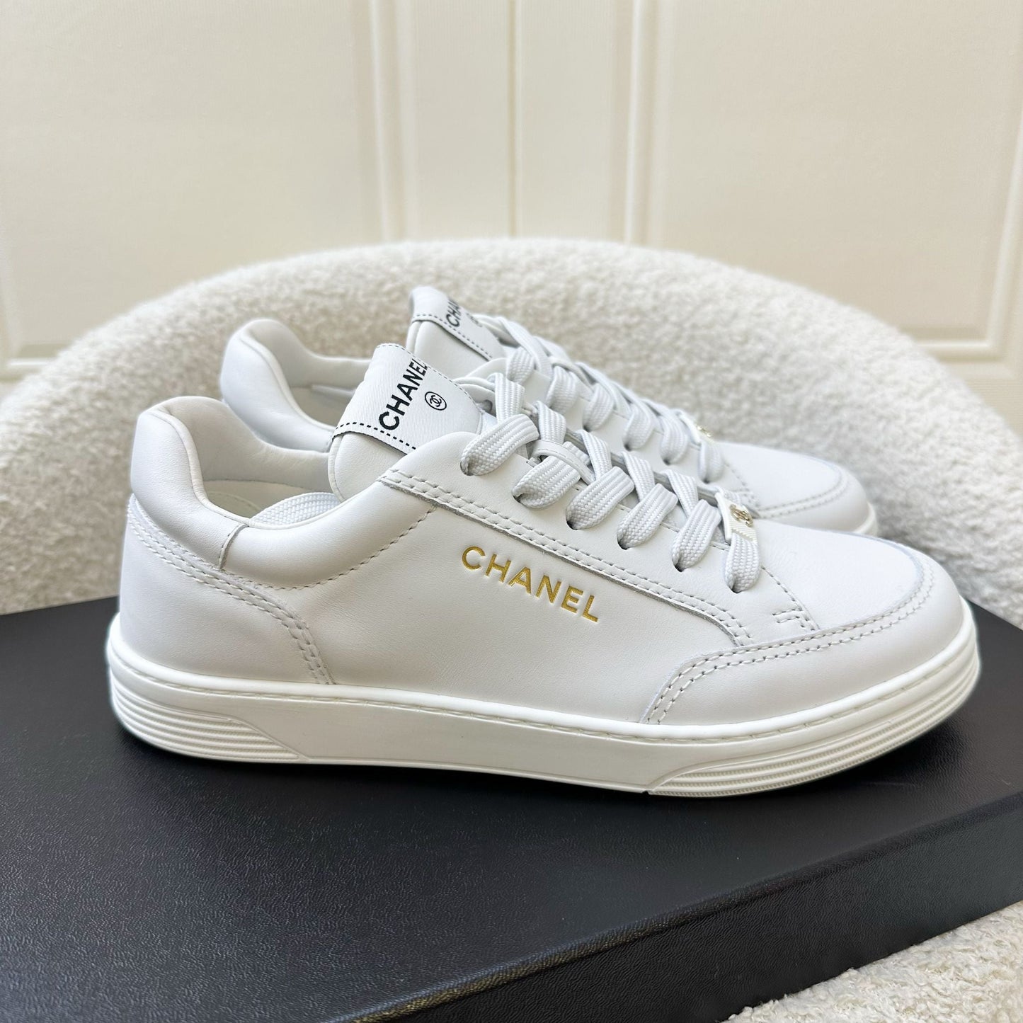 Chanel 23A Sneakers in White Calfskin Sz 37