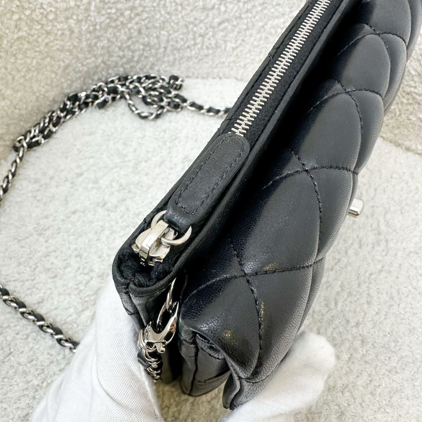 Chanel 14P Mini Crossbody Flap Bag with Zip Compartment in Black Lambskin and SHW