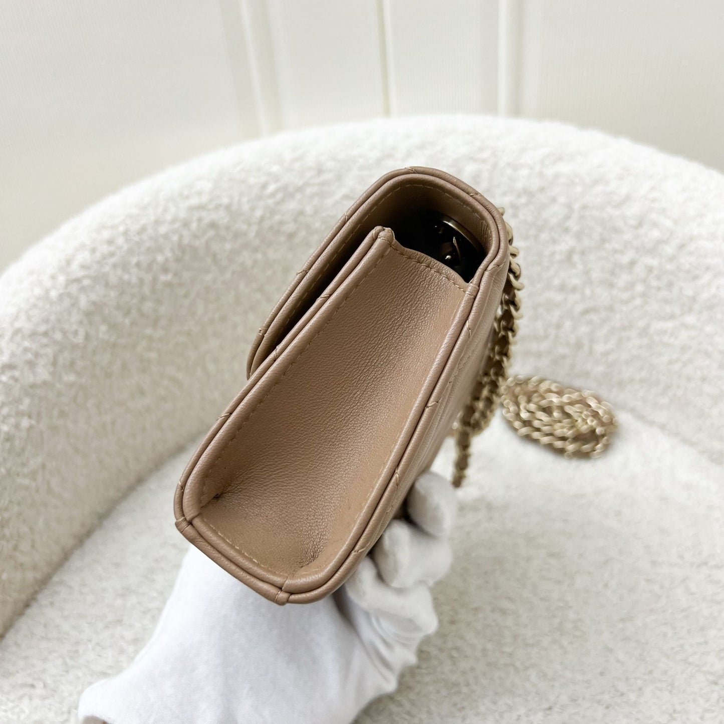 Chanel Trendy CC Micro Bag / Clutch on Chain in 22B Beige Lambskin and LGHW