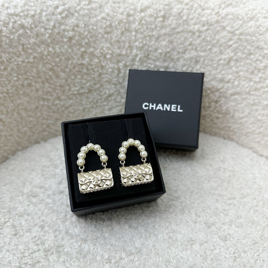 Chanel 21S Classic Flap Earrings with Pearls in LGHW