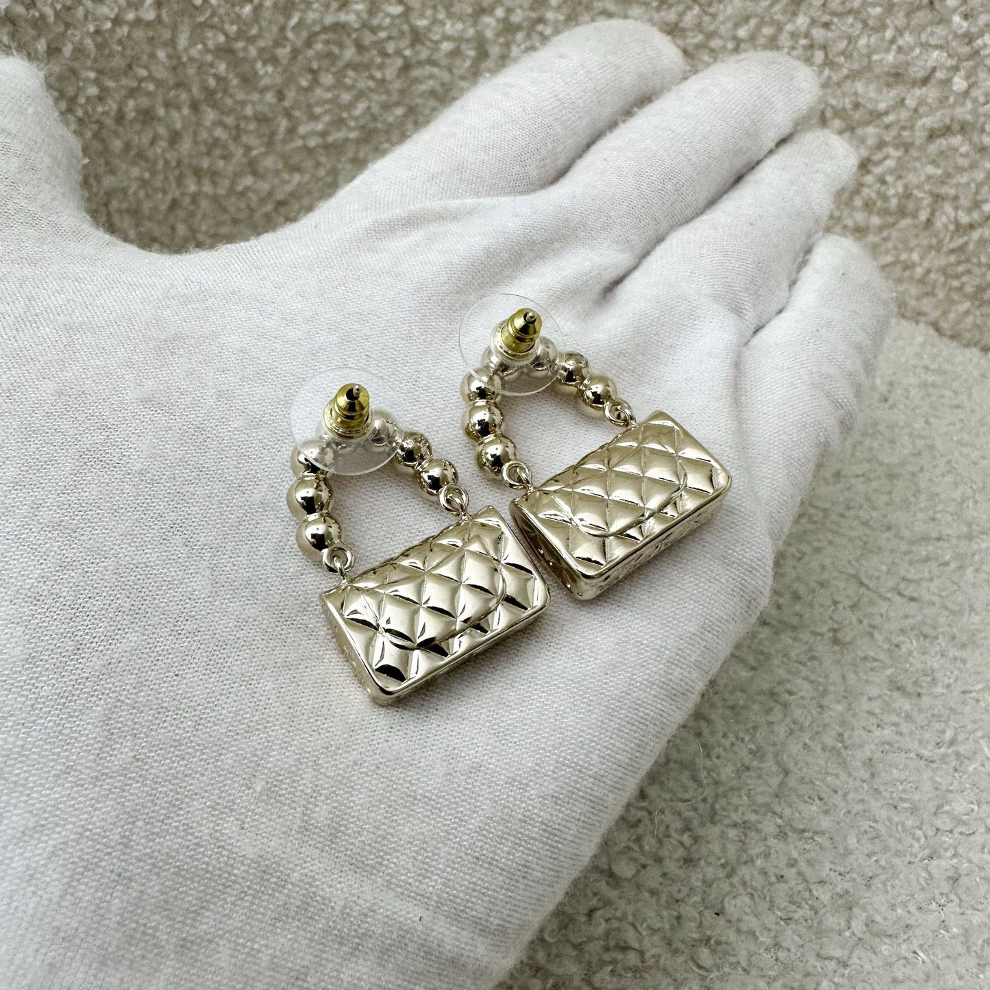 Chanel 21S Classic Flap Earrings with Pearls in LGHW
