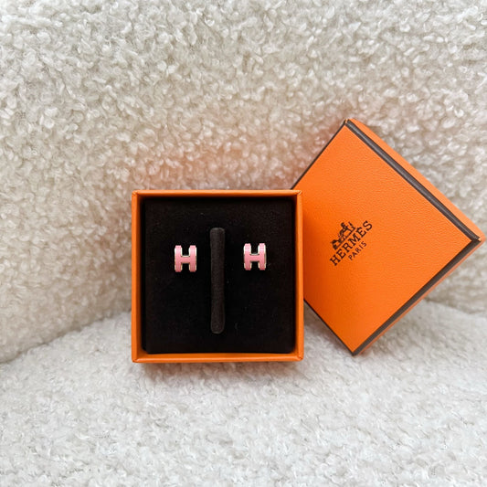 Hermes Mini Pop H Earrings in Rose Azalee Enamel and GHW