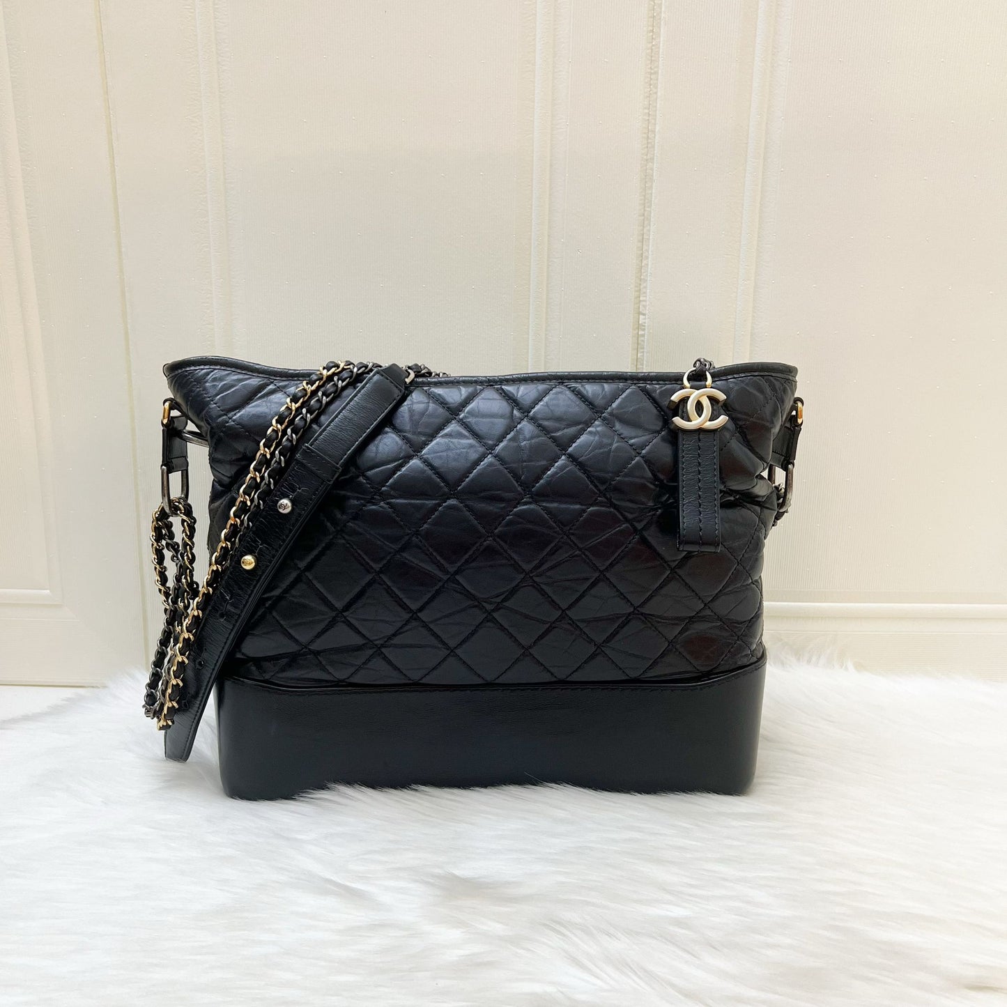Chanel Large Gabrielle Hobo in Black Distressed Calfskin and 3 Tone HW