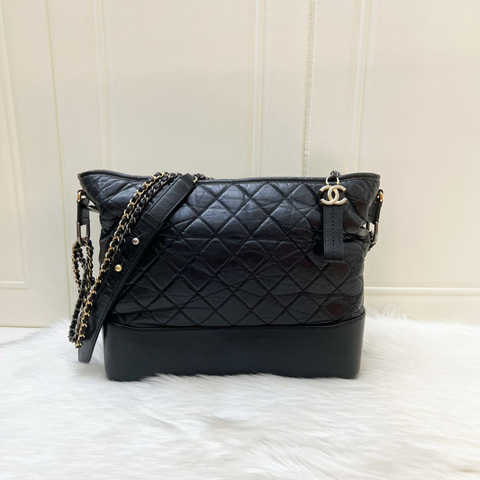 Chanel Large Gabrielle Hobo in Black Distressed Calfskin and 3 Tone HW