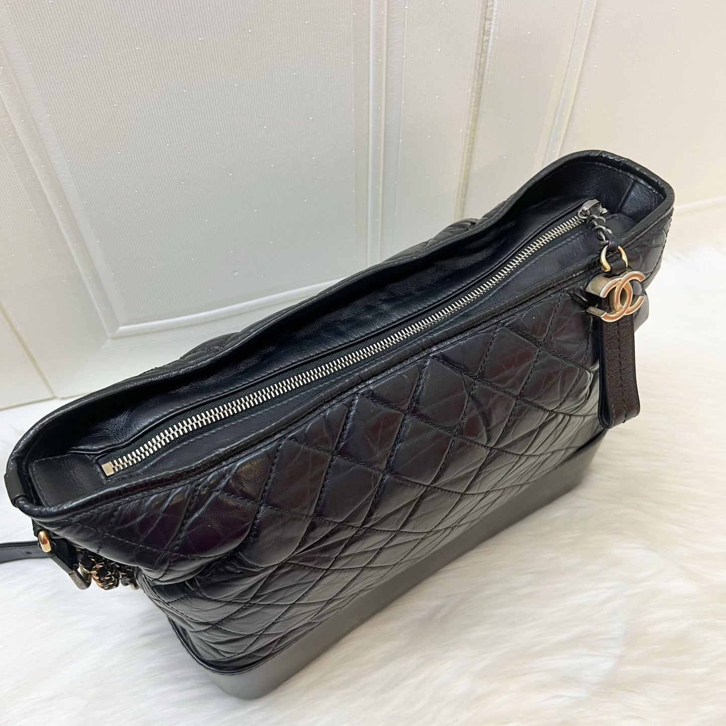 Chanel Large Gabrielle Hobo in Black Distressed Calfskin and 3 Tone HW