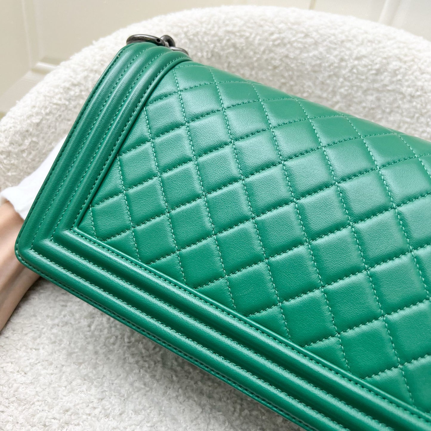 Chanel Medium 25cm Boy Flap in Green Lambskin and RHW