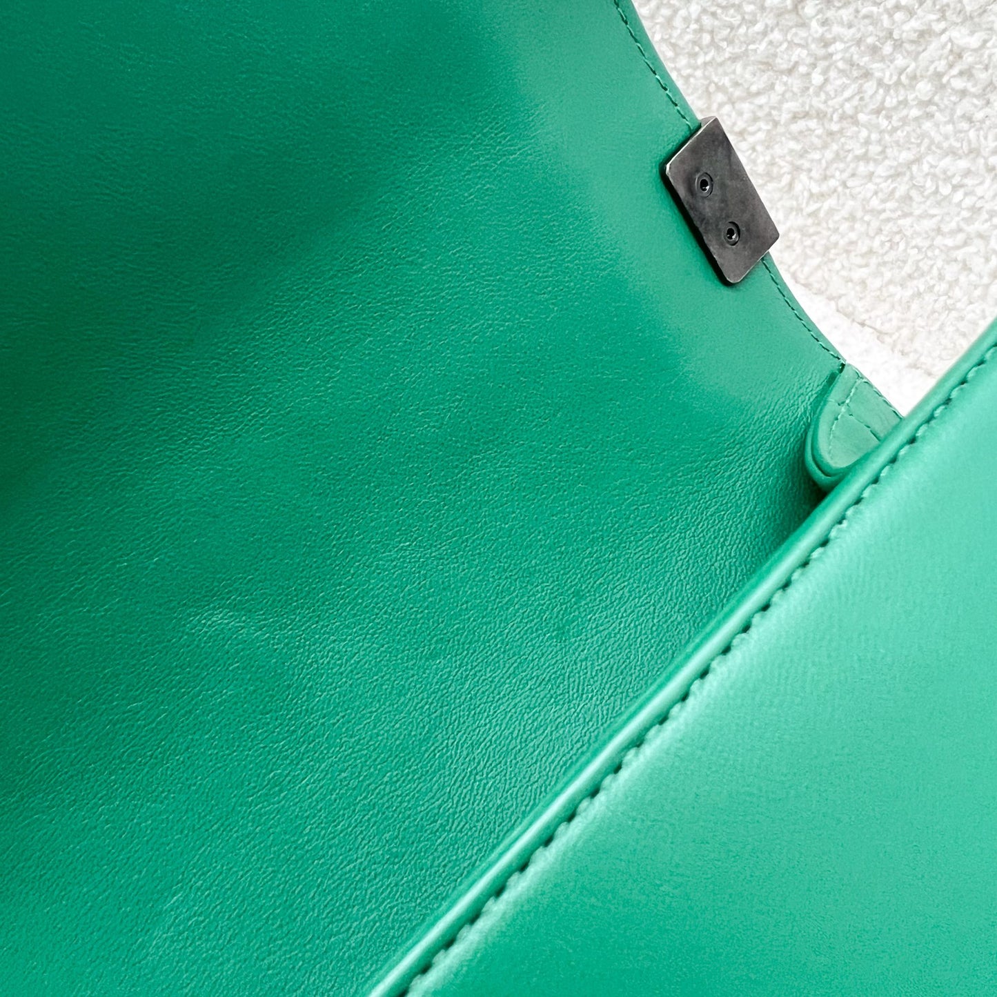 Chanel Medium 25cm Boy Flap in Green Lambskin and RHW
