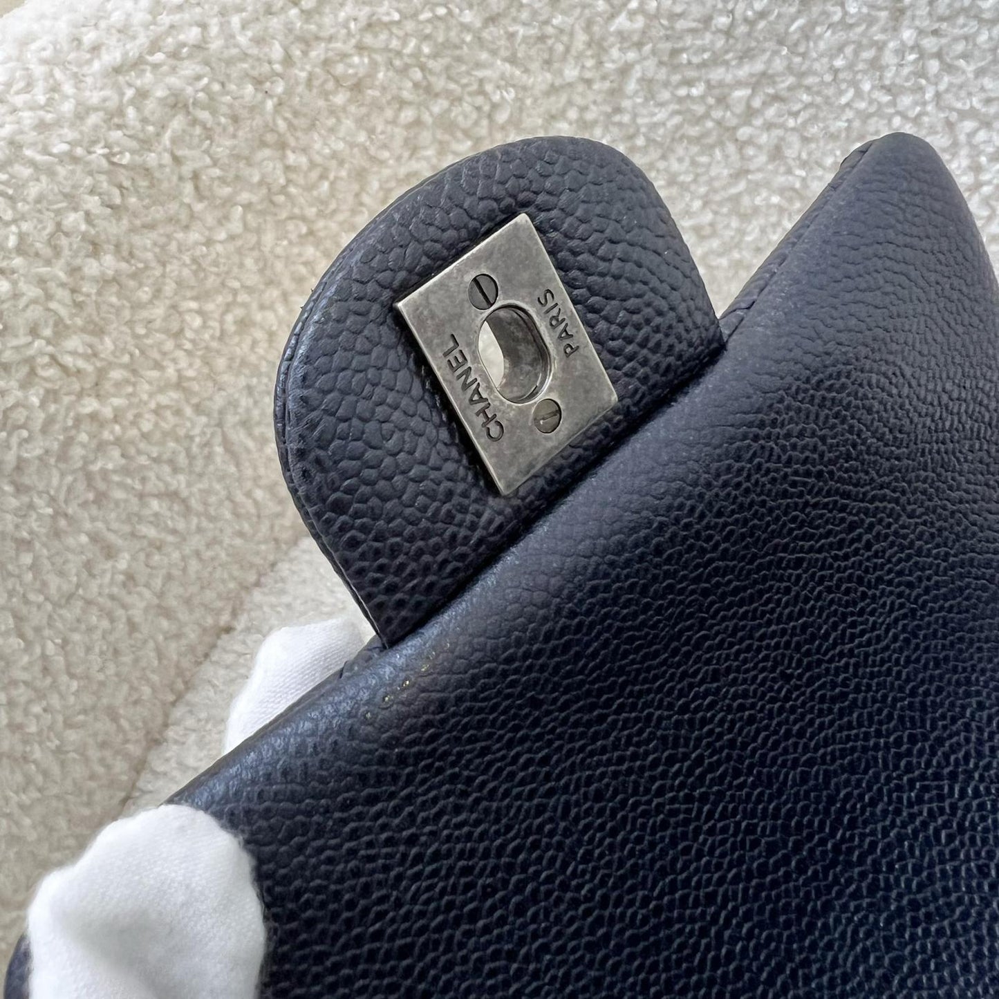 Chanel Classic Mini Square Flap in Navy Blue (Almost Black) Caviar and RHW