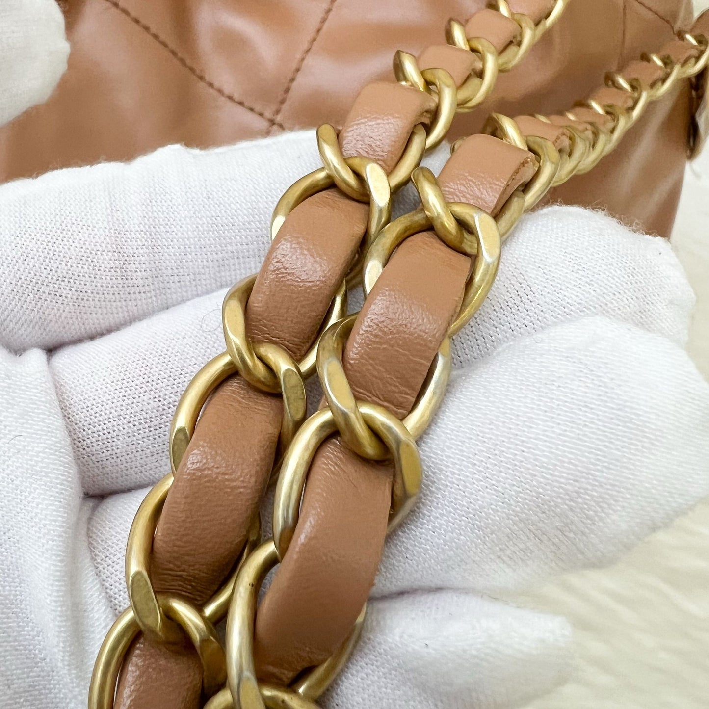 Chanel 22 Small Hobo Handbag in Caramel Calfskin and AGHW