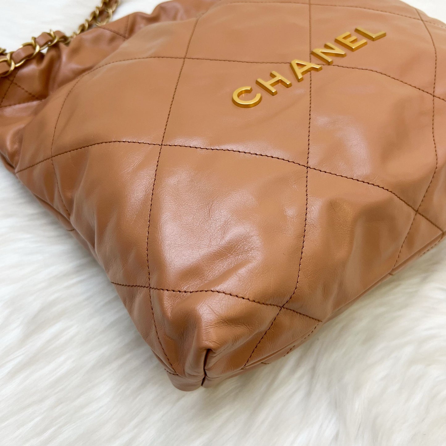 Chanel 22 Small Hobo Handbag in Caramel Calfskin and AGHW
