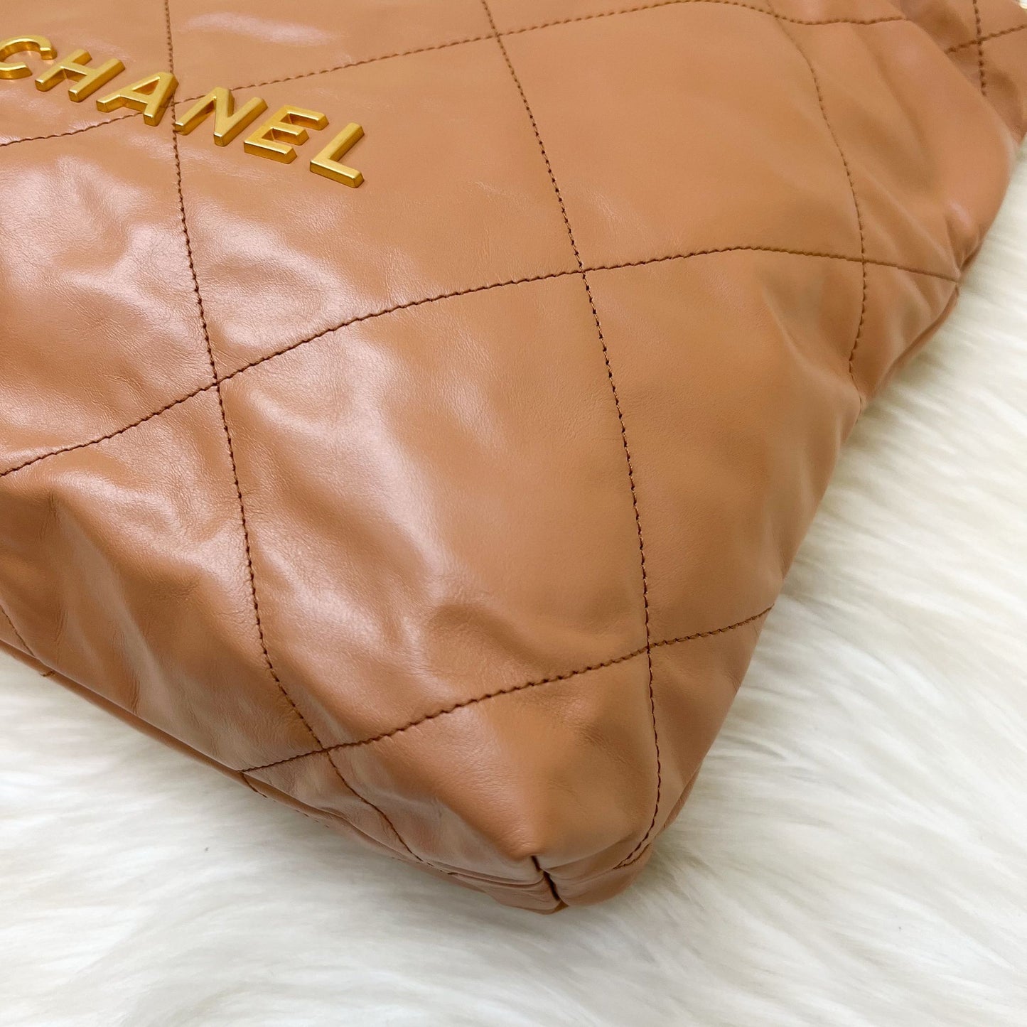 Chanel 22 Small Hobo Handbag in Caramel Calfskin and AGHW