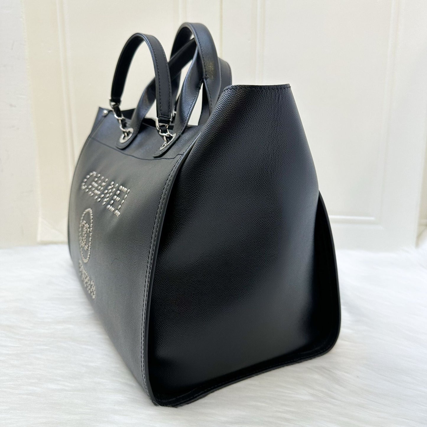 Chanel Medium / Large Deauville Tote in Black Caviar and SHW