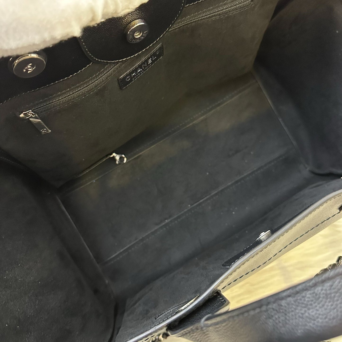 Chanel Medium / Large Deauville Tote in Black Caviar and SHW
