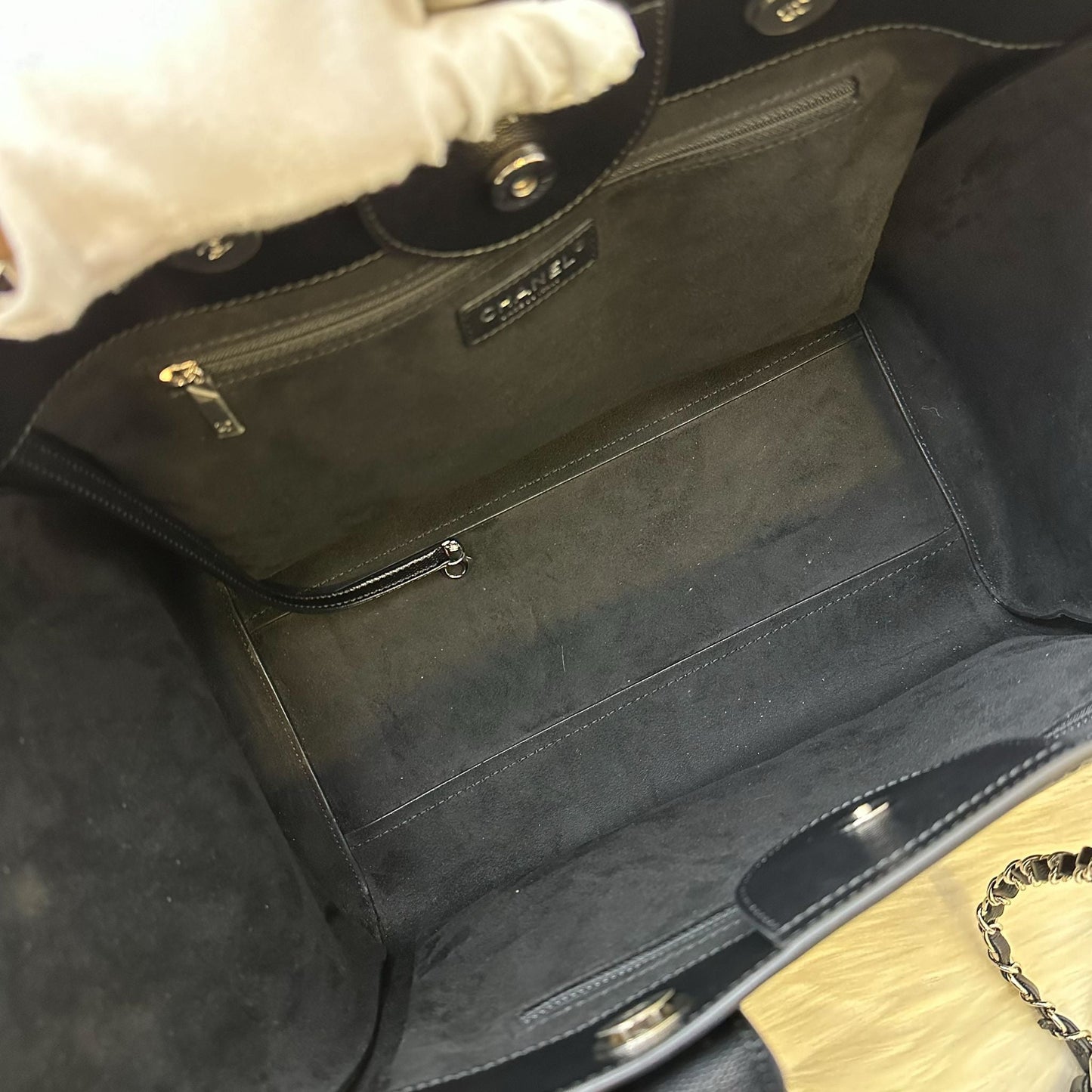 Chanel Medium / Large Deauville Tote in Black Caviar and SHW