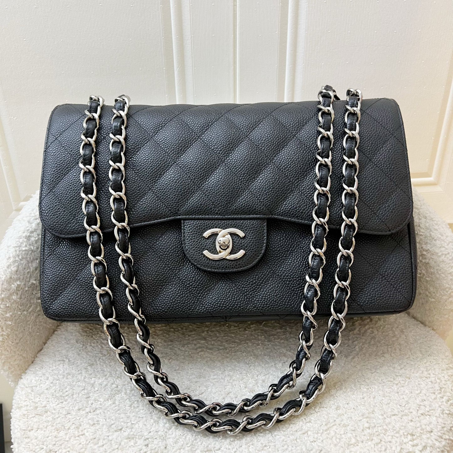 Chanel Jumbo Classic Flap DF in Black Caviar and SHW