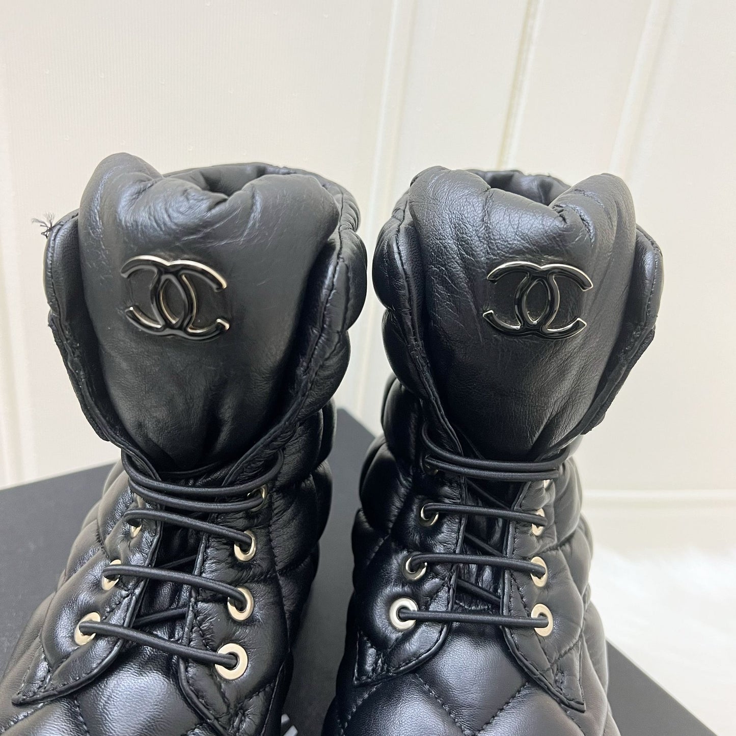 Chanel 23K Boots in Black Leather and SHW Sz 37.5