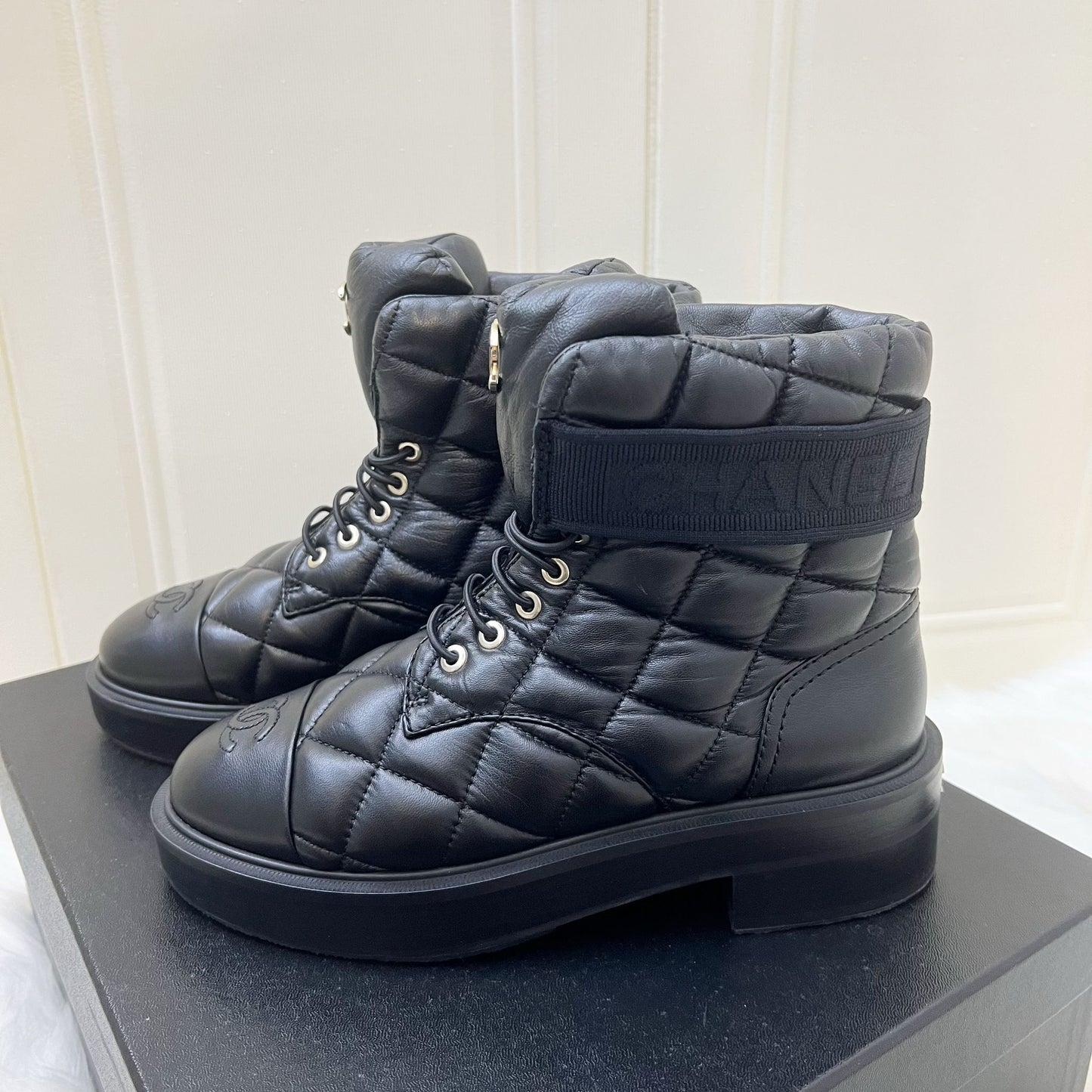 Chanel 23K Boots in Black Leather and SHW Sz 37.5