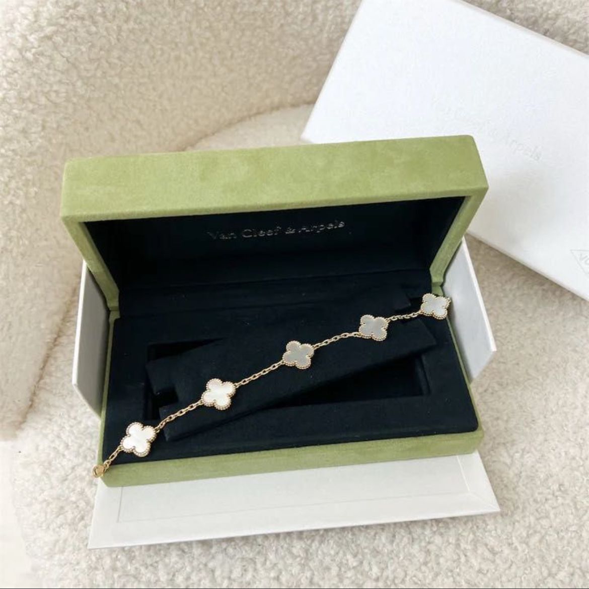 Van Cleef & Arpels VCA Vintage Alhambra 5 Motifs Mother-of-Pearl Bracelet in 18K Yellow Gold