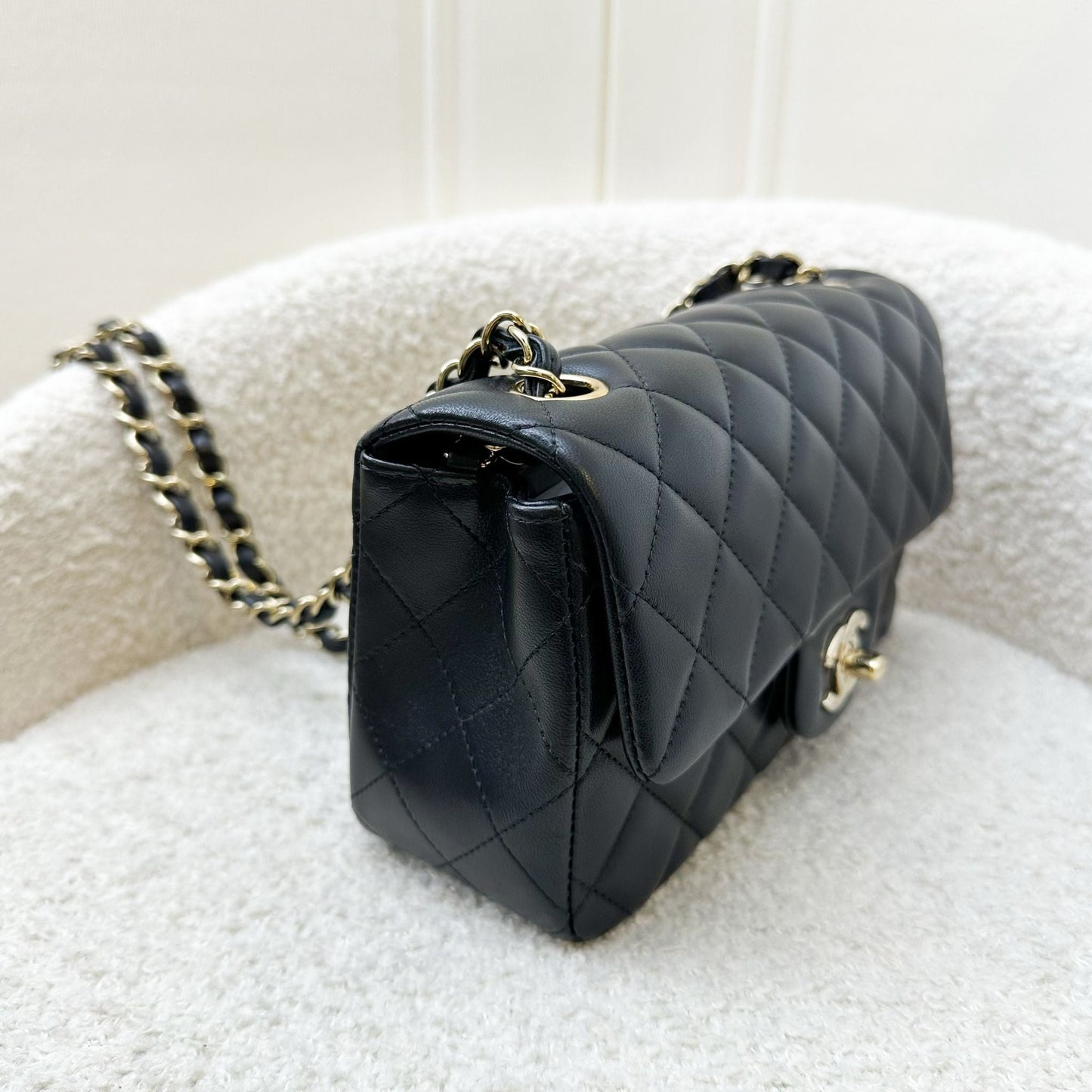 Chanel Classic Mini Rectangular Flap in Black Lambskin and LGHW