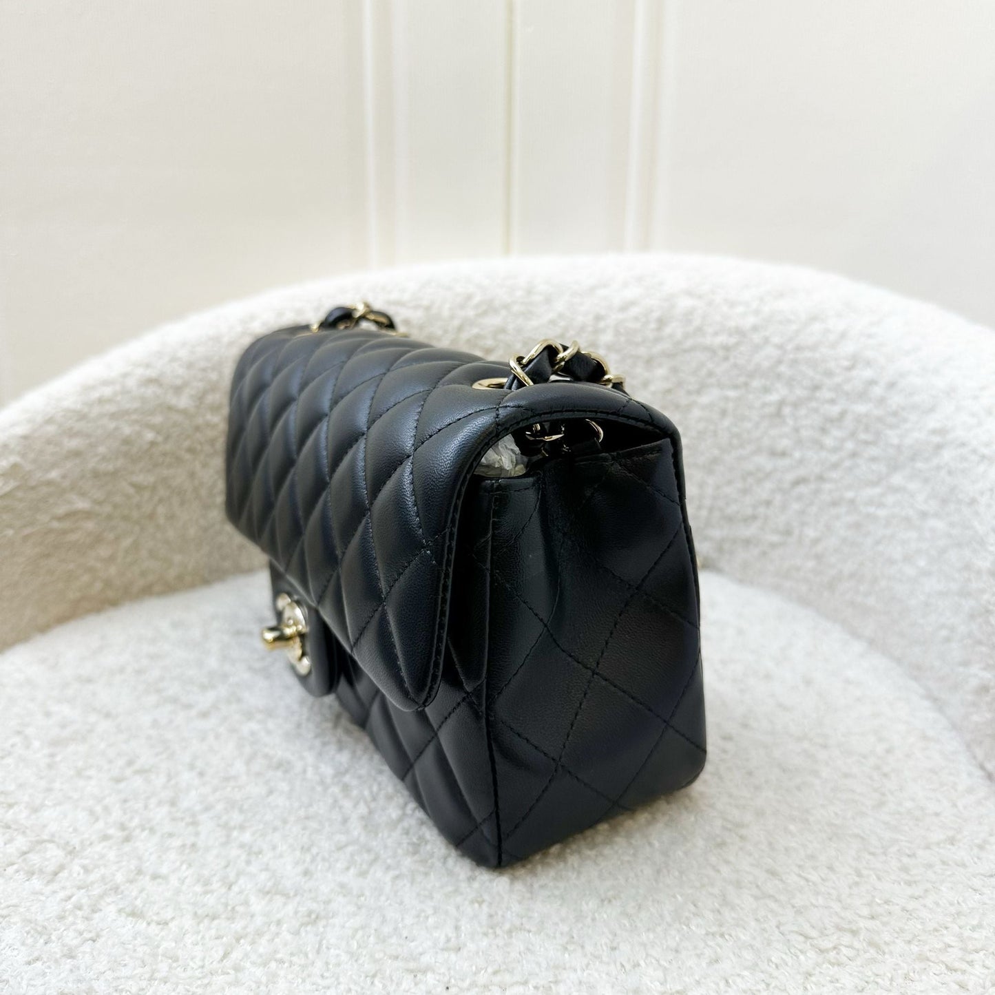 Chanel Classic Mini Rectangular Flap in Black Lambskin and LGHW