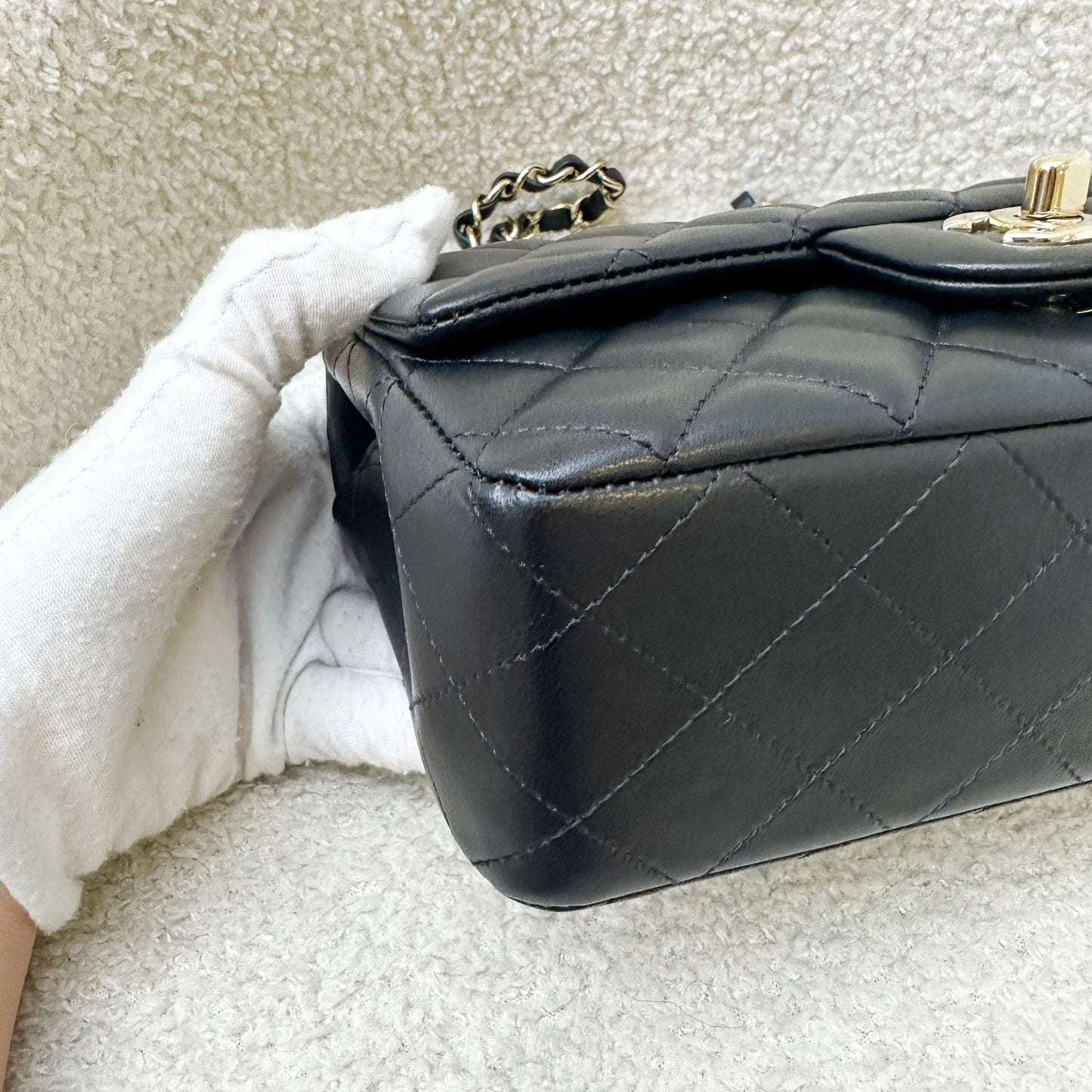 Chanel Classic Mini Rectangular Flap in Black Lambskin and LGHW