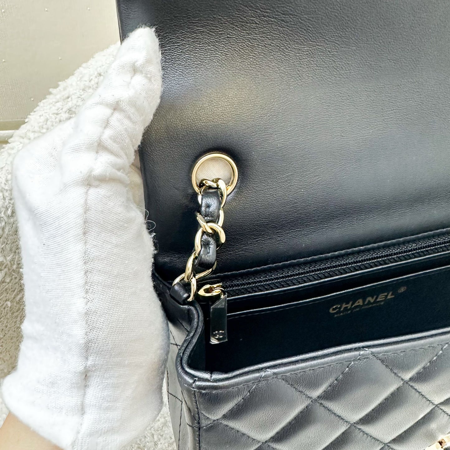 Chanel Classic Mini Rectangular Flap in Black Lambskin and LGHW