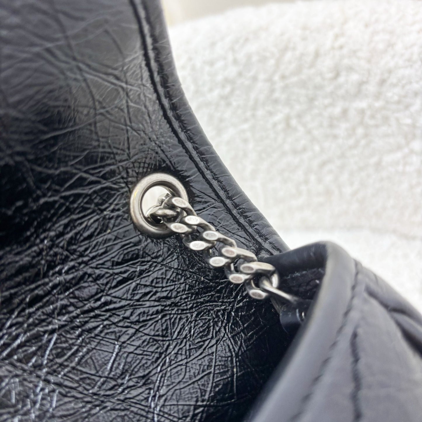 Saint Laurent YSL Niki Wallet on Chain WOC in Black Vintage Crinkled Calfskin and RHW