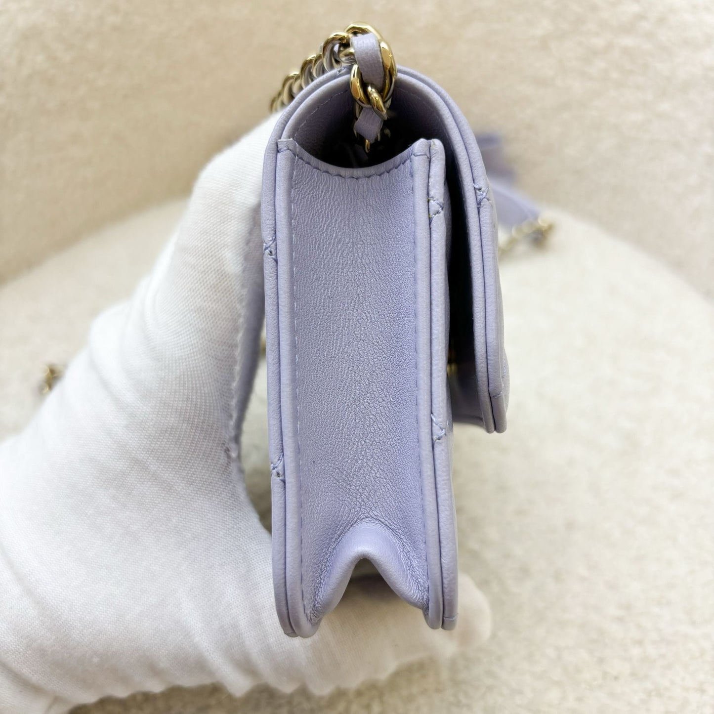 Chanel 21K Ribbon Micro Flap Bag in Lilac Lambskin and AGHW