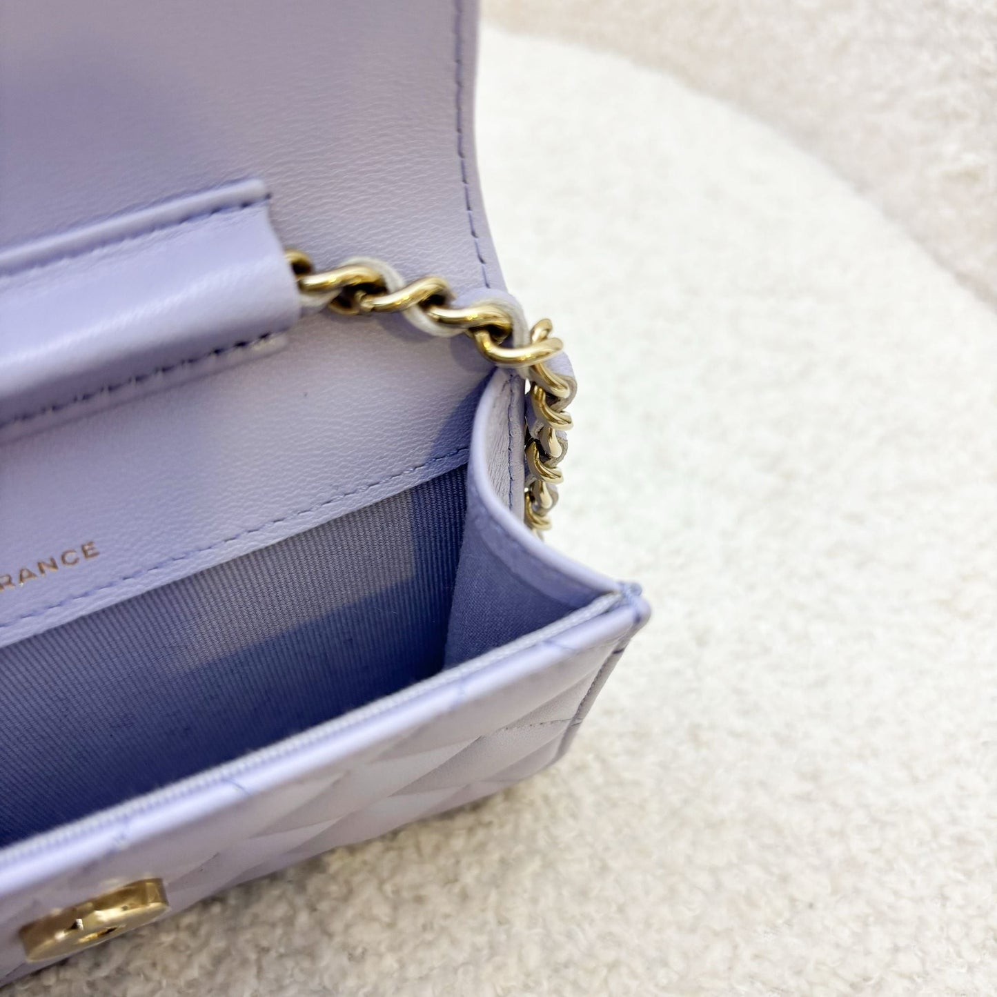Chanel 21K Ribbon Micro Flap Bag in Lilac Lambskin and AGHW