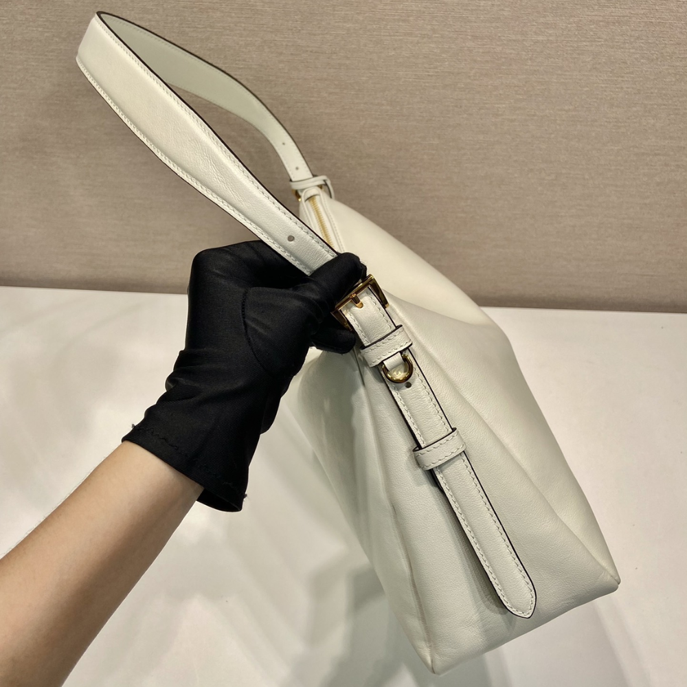 White Aimée Large Leather Shoulder Bag for Women