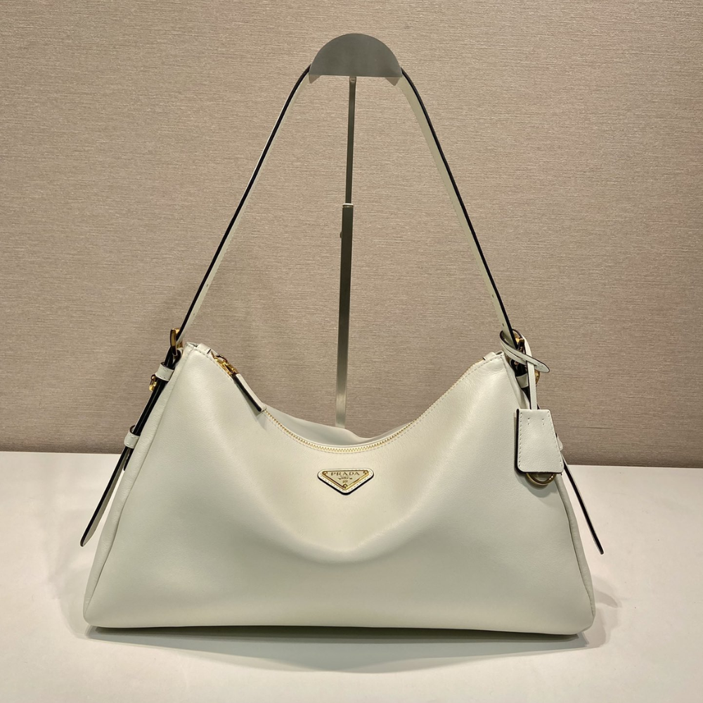 White Aimée Large Leather Shoulder Bag for Women