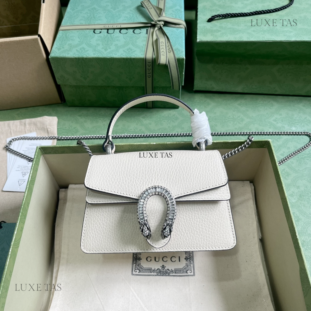 White Dionysus Mini Top Handle Bag Leather Handbag for Women