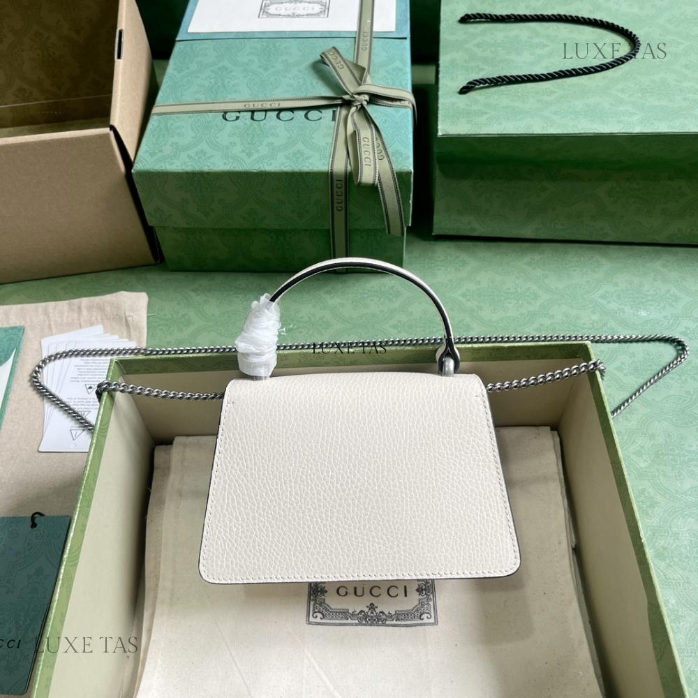 White Dionysus Mini Top Handle Bag Leather Handbag for Women