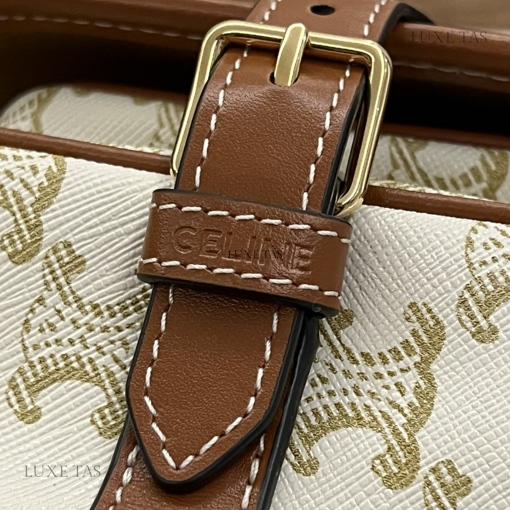 White Medium Folco Bag In Triomphe Canvas And Calfskin Leather Crossbody Bag for Women