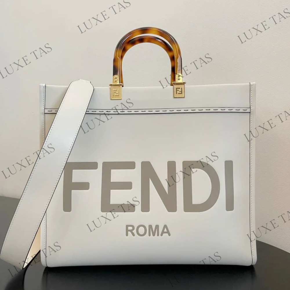 White Medium Sunshine Shopper Leather Tote Bag for Women