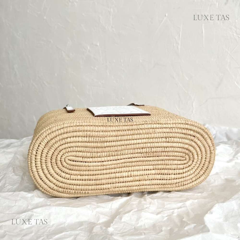 White Small Square Basket Bag In Raffia And Calfskin Designer Tote Bag for Women