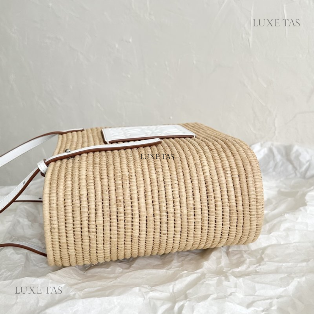 White Small Square Basket Bag In Raffia And Calfskin Designer Tote Bag for Women