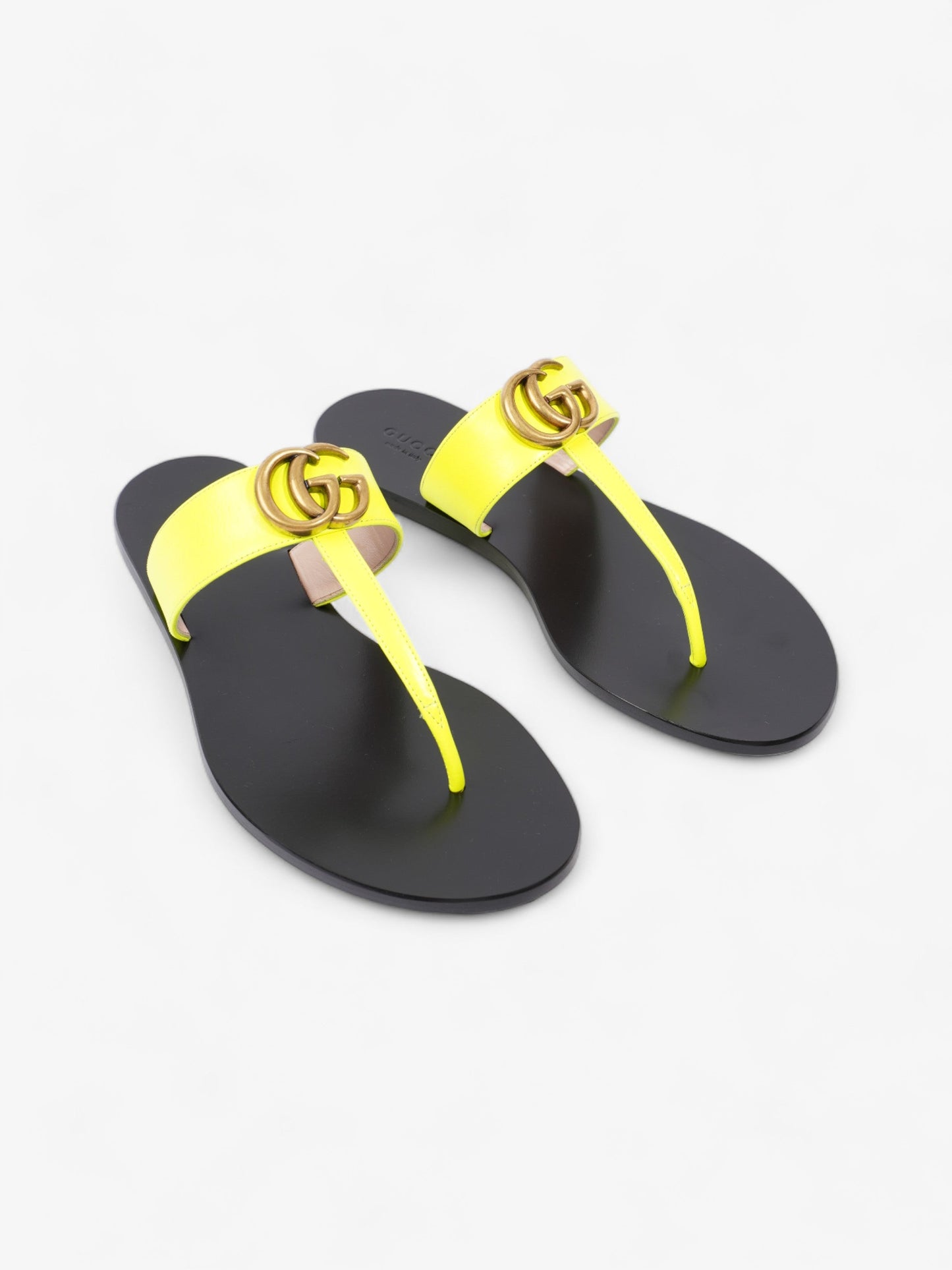 Gucci Thong Sandals with Double G Fluorescent Yellow Leather EU 38.5 UK 5.5