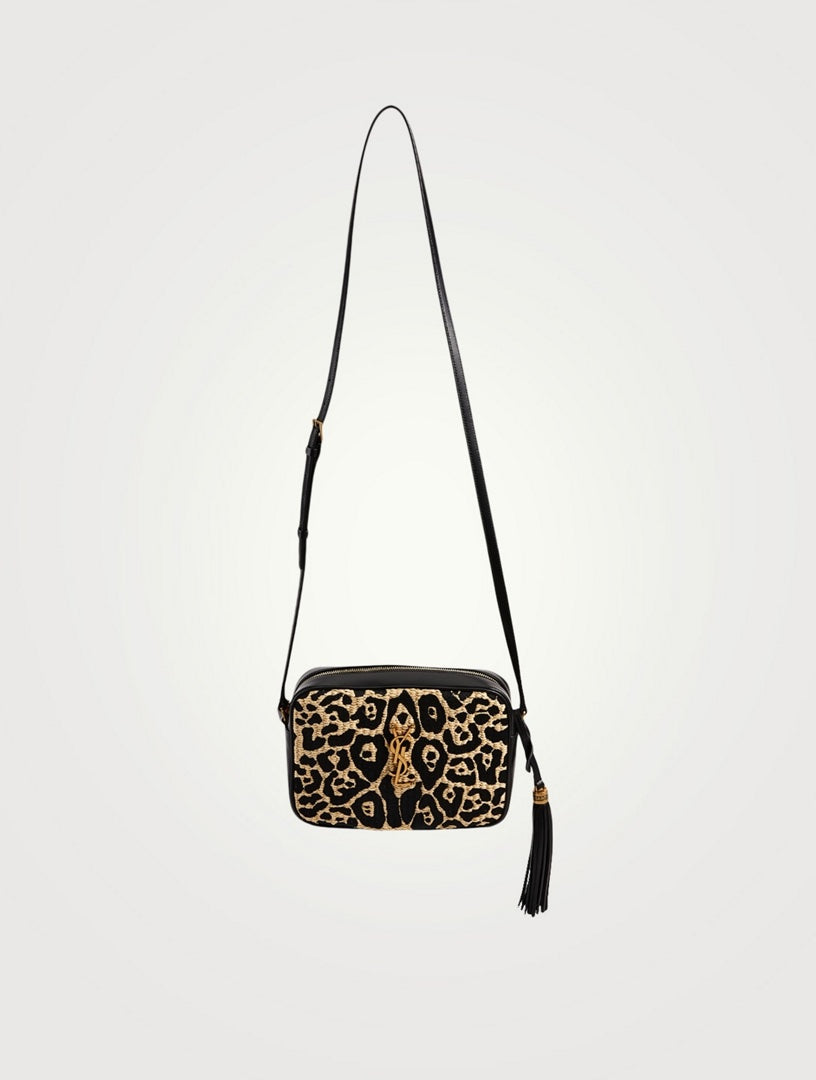 SAINT LAURENT LOU ANIMAL PRINT RAFFIA YSL MEDIUM CAMERA BAG