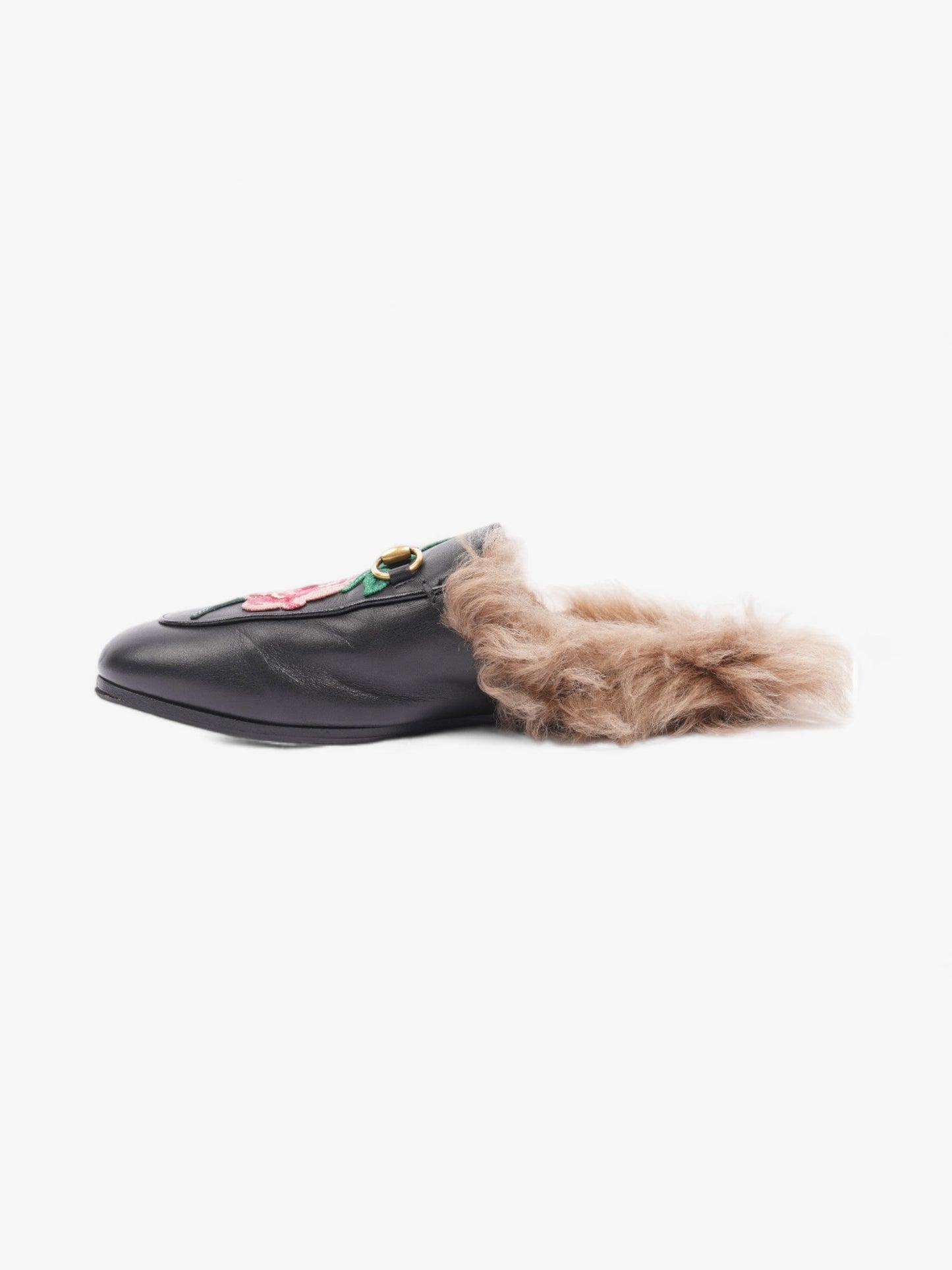 Gucci Princetown Rose Embroidered Horsebit Mules Black / Pink Leather EU 37 UK 4