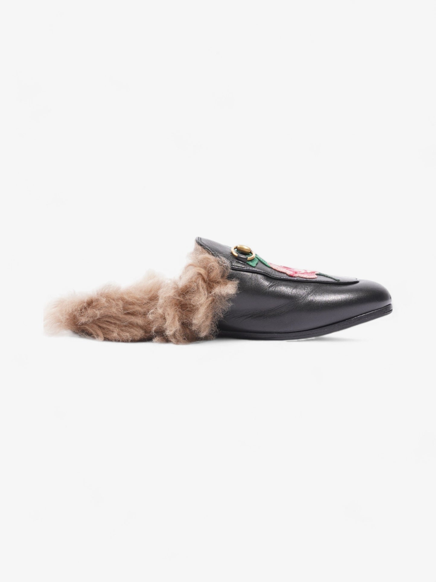 Gucci Princetown Rose Embroidered Horsebit Mules Black / Pink Leather EU 37 UK 4