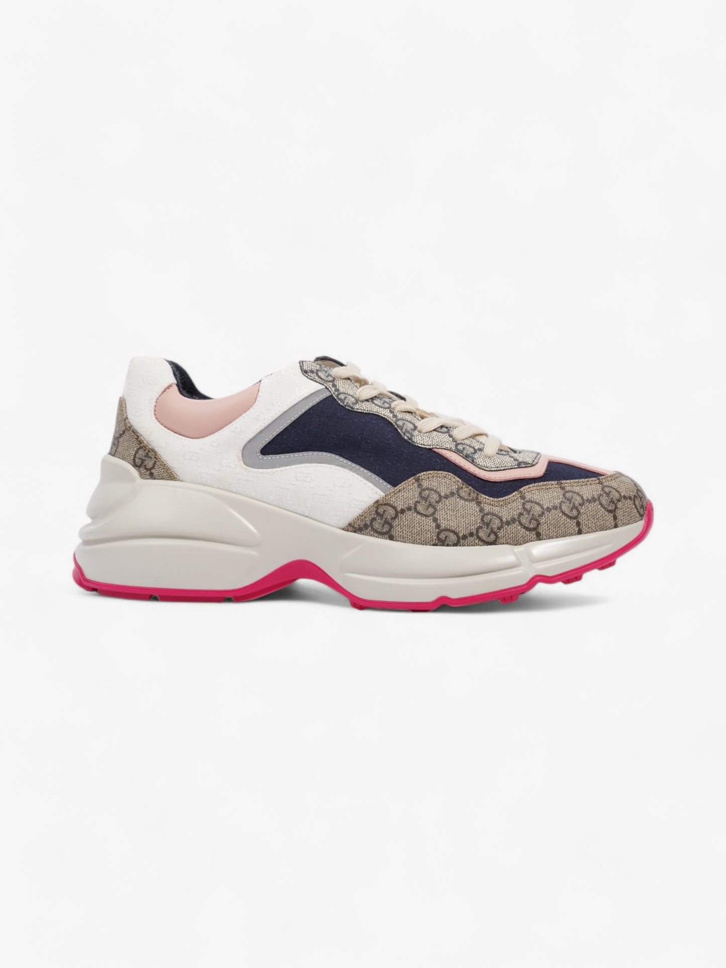 Gucci Rhyton Sneakers Beige / Navy / Pink Canvas EU 41 UK 7