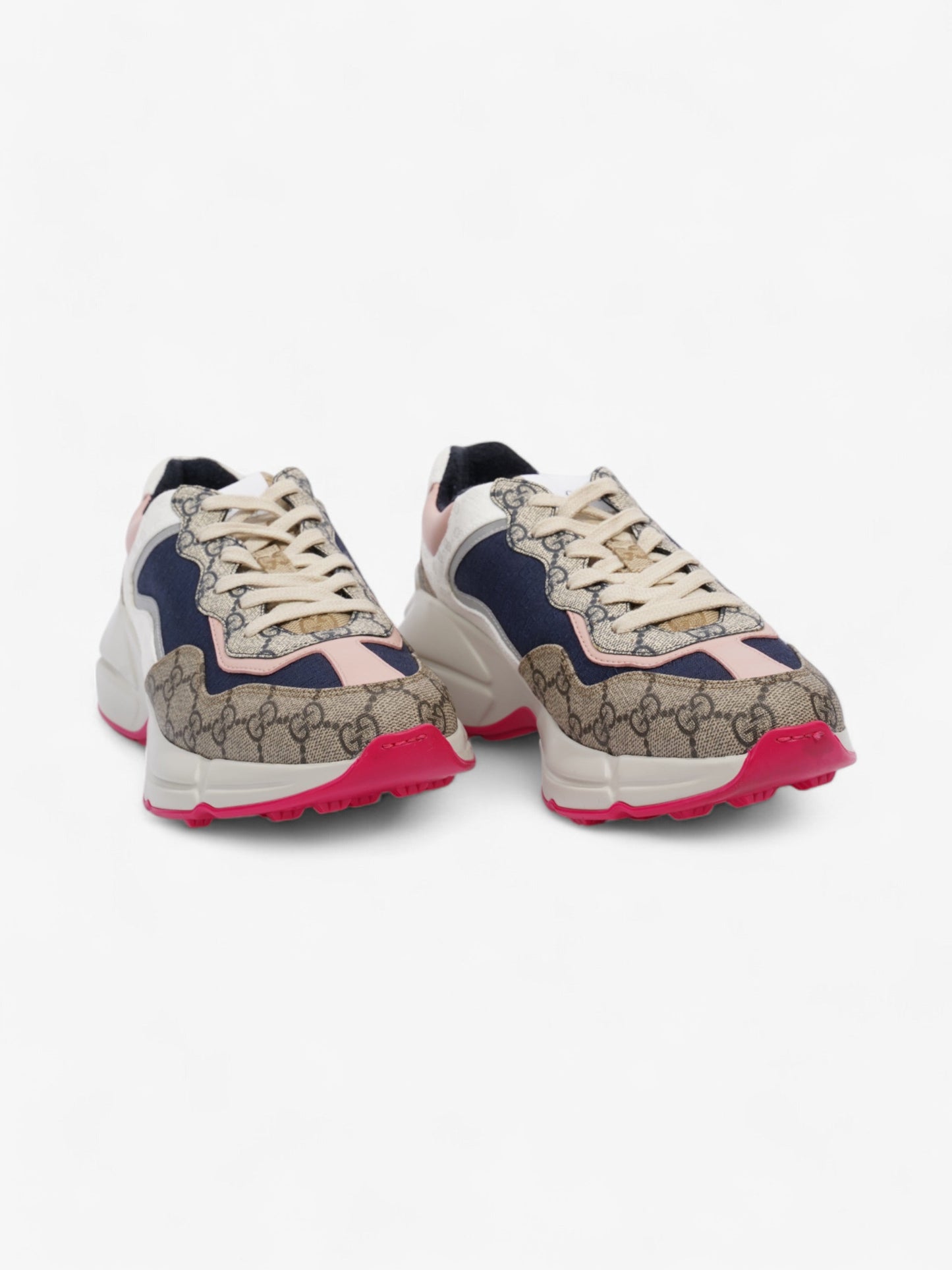 Gucci Rhyton Sneakers Beige / Navy / Pink Canvas EU 41 UK 7
