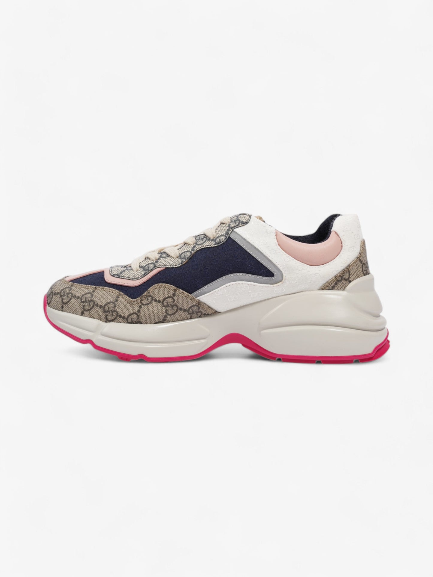 Gucci Rhyton Sneakers Beige / Navy / Pink Canvas EU 41 UK 7